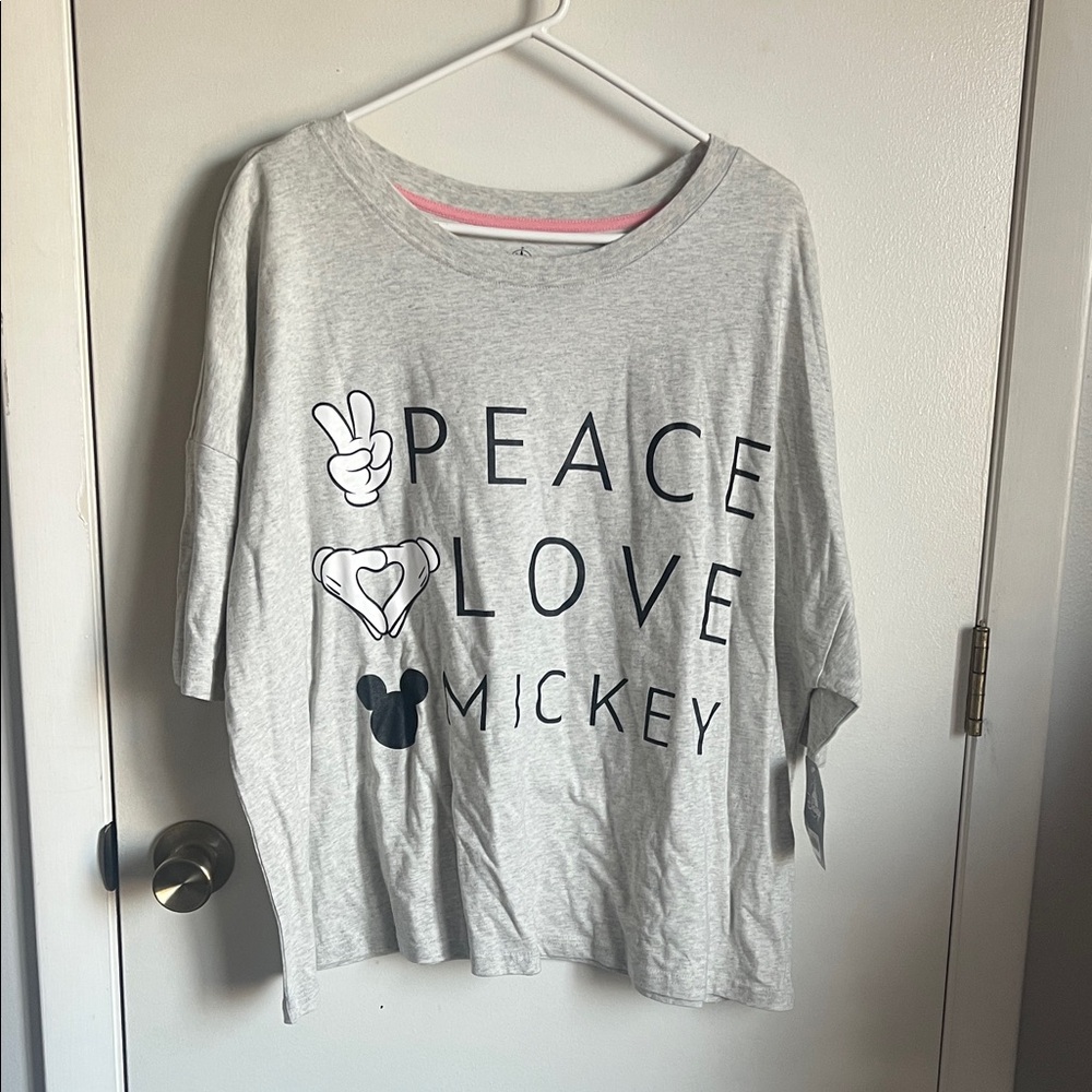 Disney Gray Peace Love Mickey Short Sleeve Tee